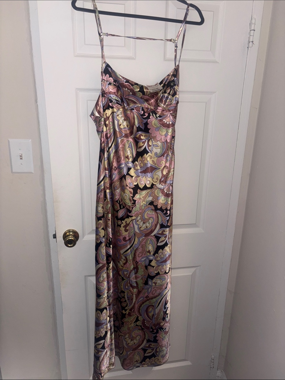 Satin Paisley Slip Dress in Multi-Color